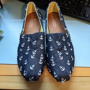 Toms Alpargata Slip-ons nautical navy blue/anchors women's 9.5